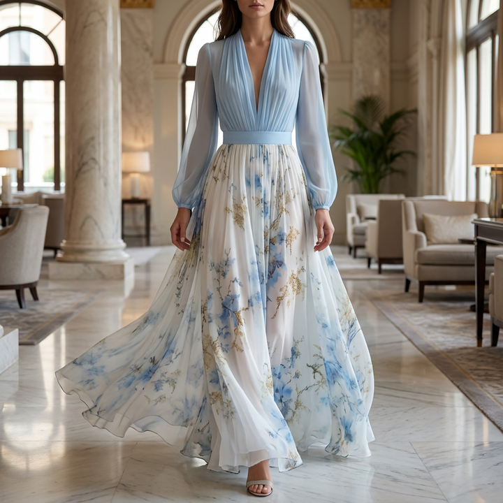 Stunning Floral Print V-Neck Maxi Dress