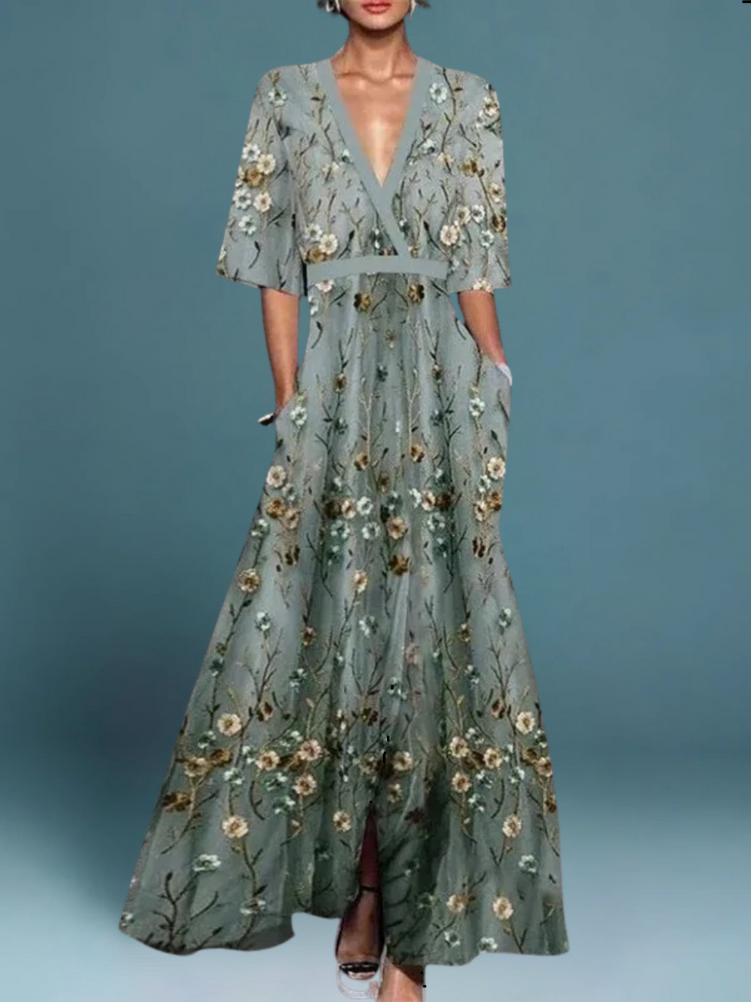 Hayley ┃ Elegant V-Neck Belted Boho Dress