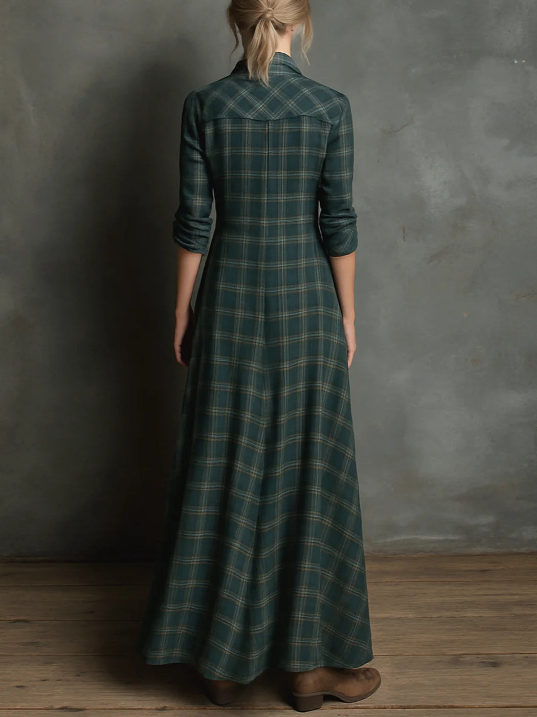 Hazel Blue™ | Plaid Long Sleeve Maxi Dress