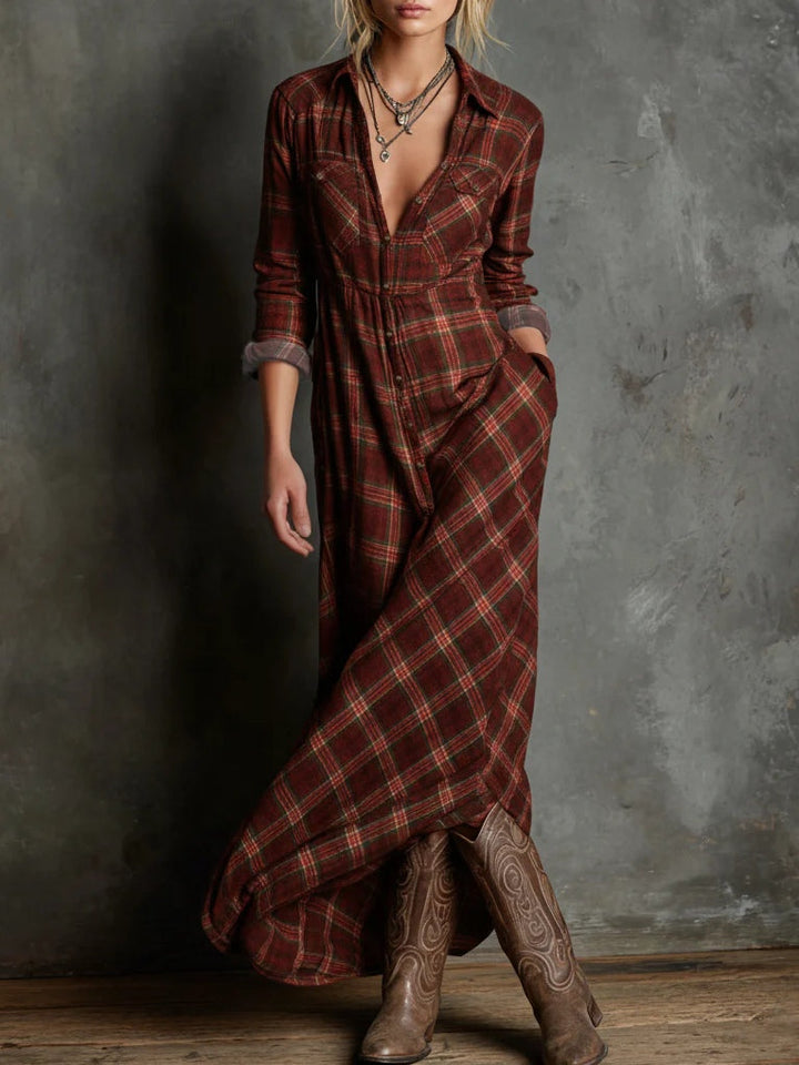 Hazel Blue™ | Plaid Long Sleeve Maxi Dress