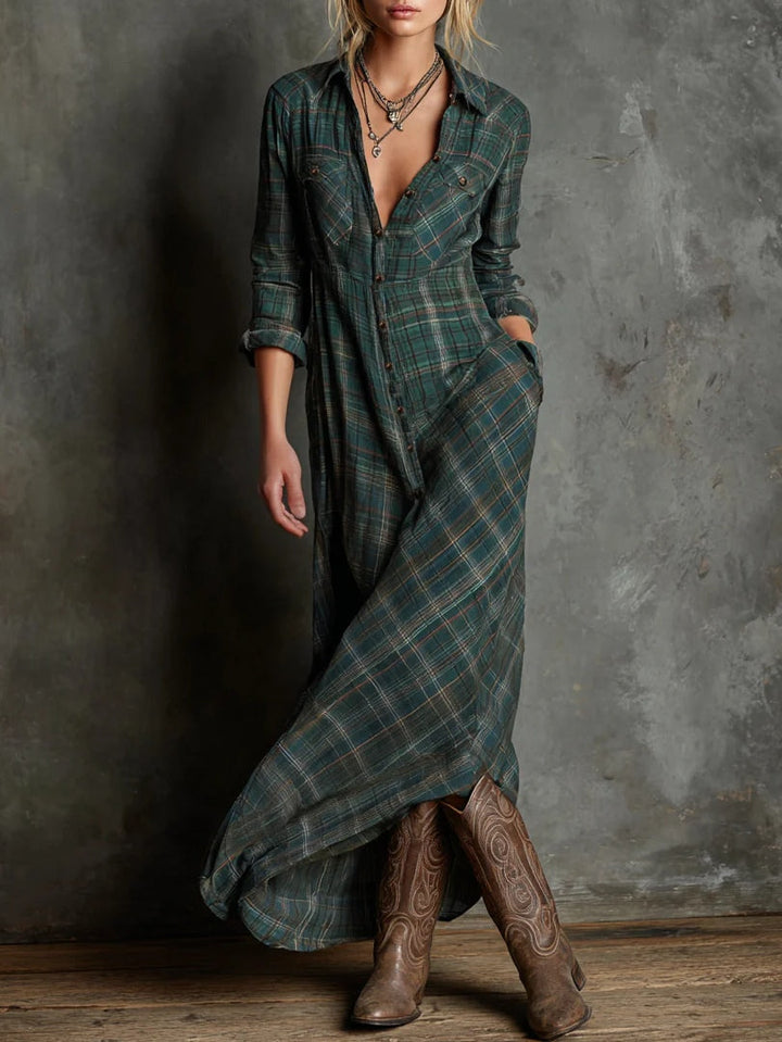 Hazel Blue™ | Plaid Long Sleeve Maxi Dress