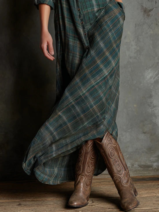 Hazel Blue™ | Plaid Long Sleeve Maxi Dress