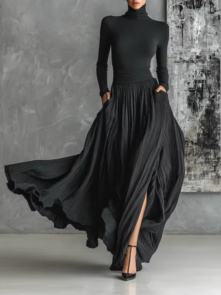 Sable | Pleated Skirt Maxi Dress