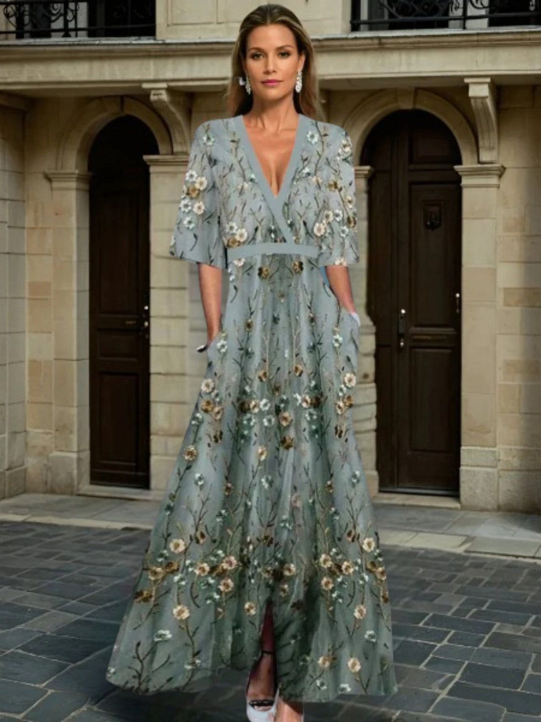 Hayley ┃ Elegant V-Neck Belted Boho Dress