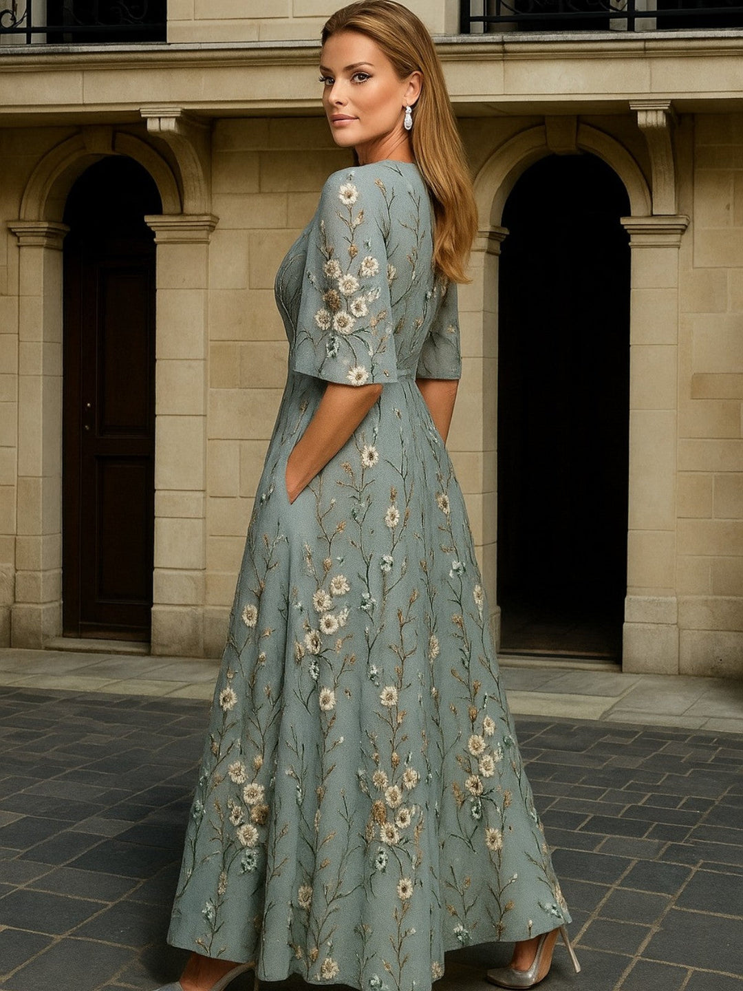 Hayley ┃ Elegant V-Neck Belted Boho Dress