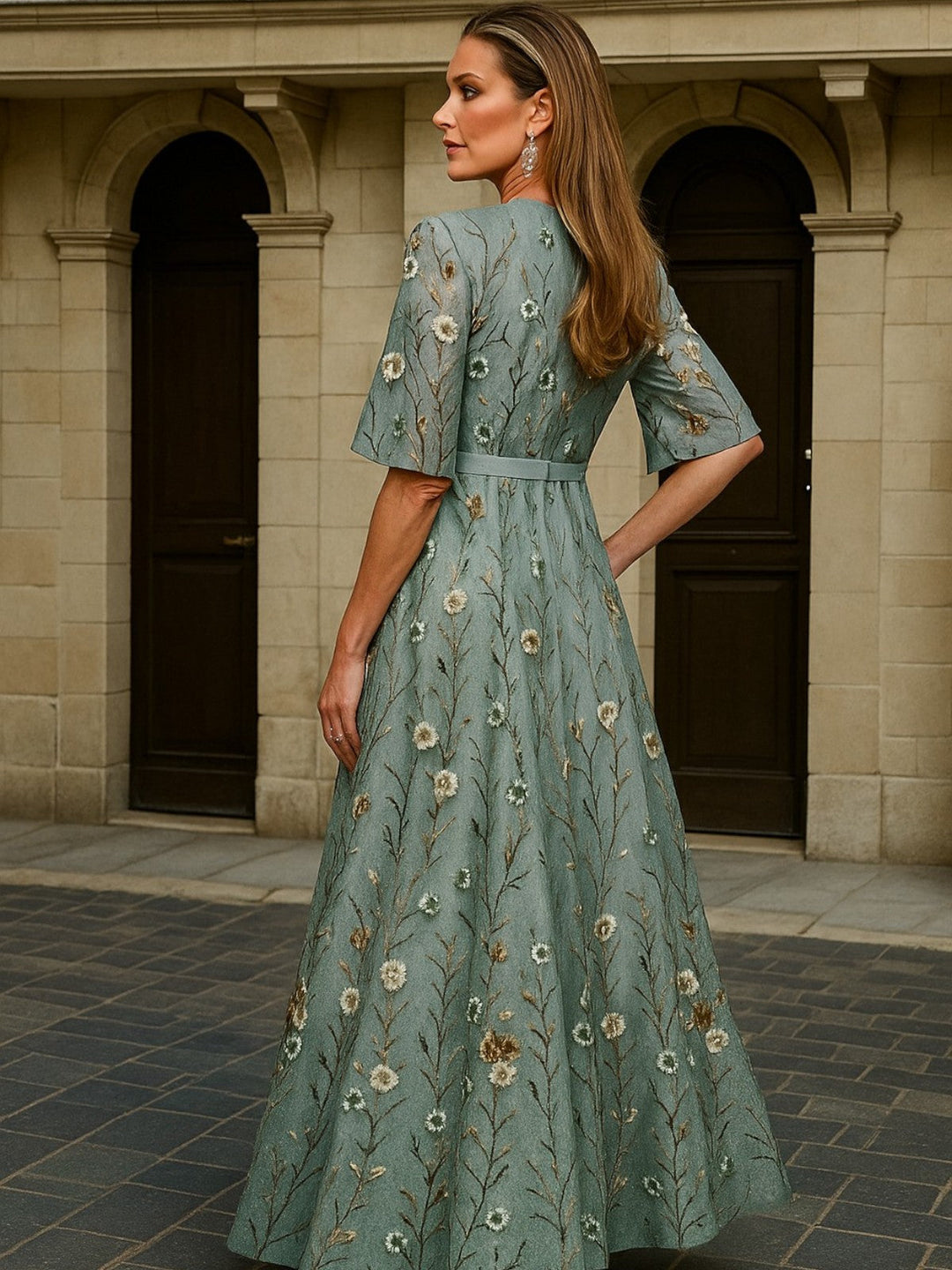 Hayley ┃ Elegant V-Neck Belted Boho Dress