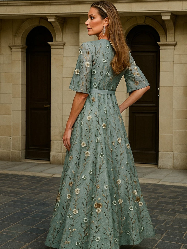 Hayley ┃ Elegant V-Neck Belted Boho Dress